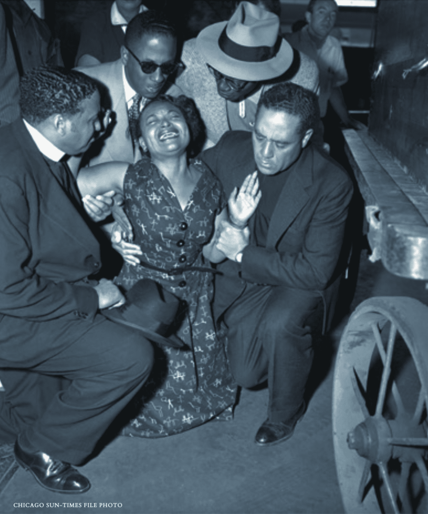 Till-Mobley mourning at Emmett Till's funeral.