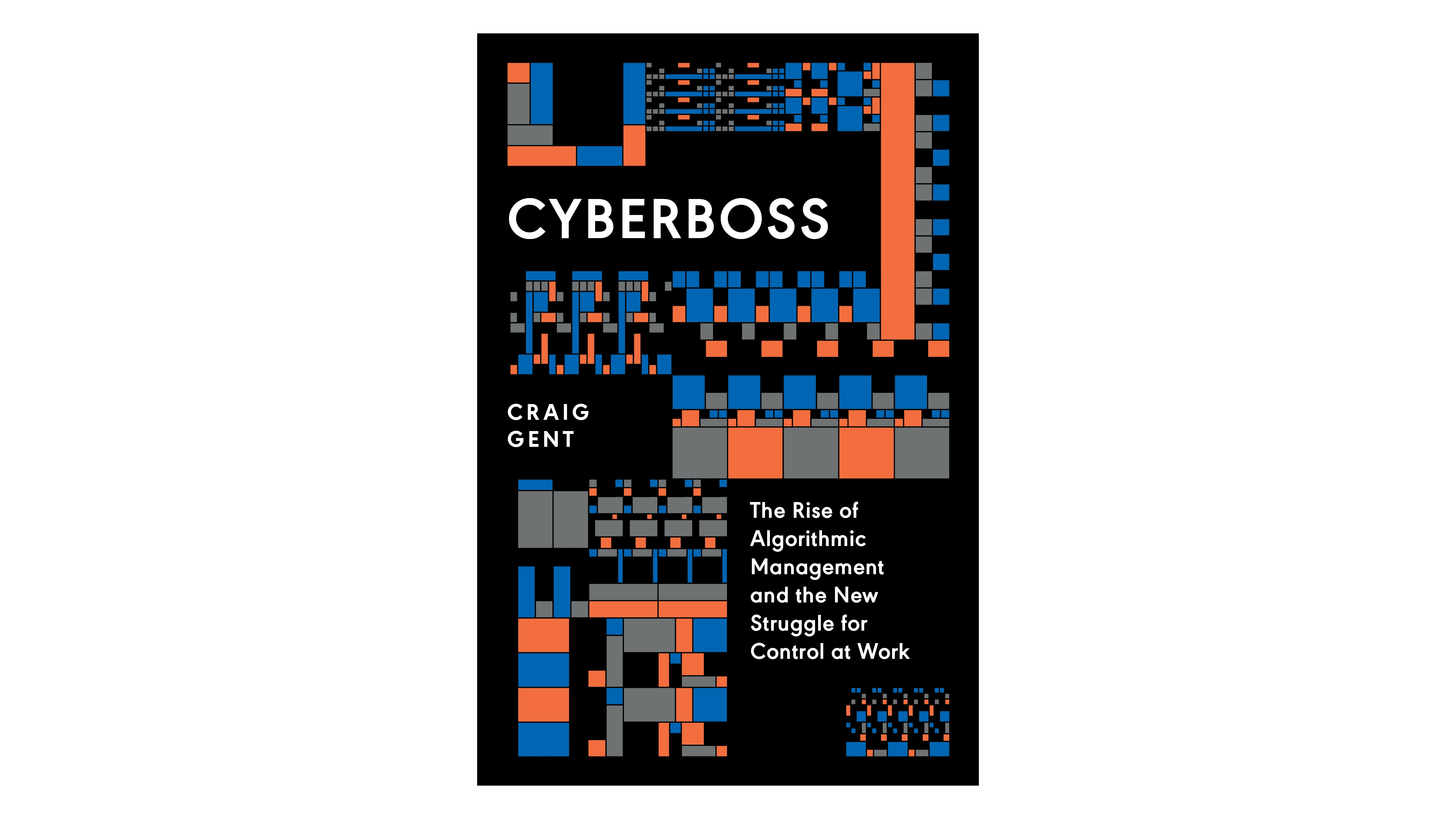 The cover of Cyberboss, with blue and red abstract designs.