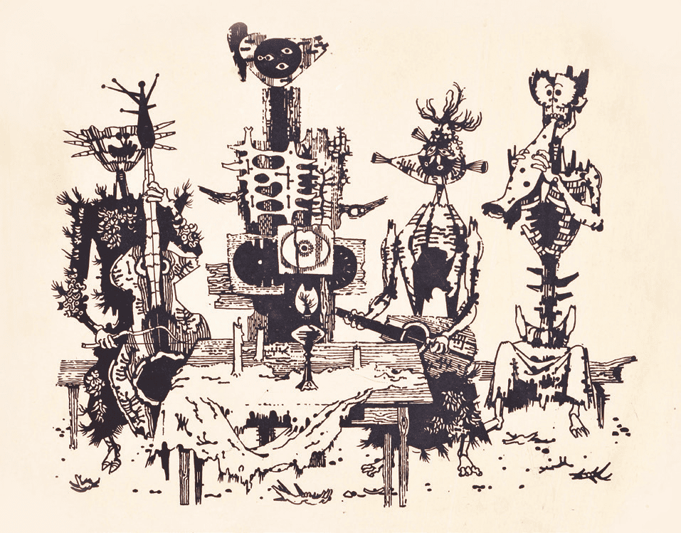 Mihelič's painting Muzikanti in ure, 1976.